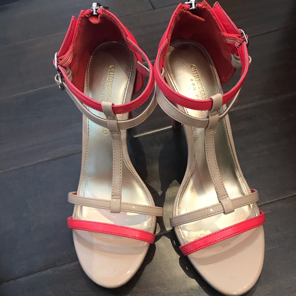 Coral and nude Christian Siriano heels